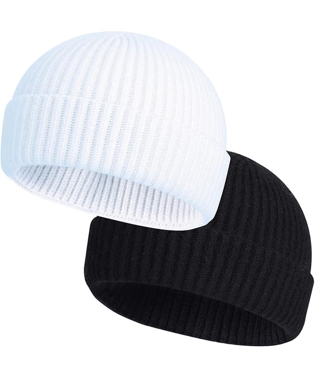 ROYBENS 2 Pack Wool Fisherman Beanies for Men, Knit Short Watch Cap Winter Warm Hats