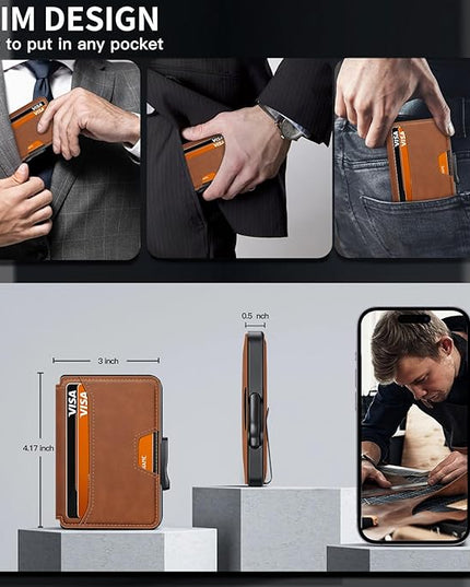SEMORID Wallet for Men, Mens Wallet Minimalist Slim Wallet, RFID Blocking Smart Pop Up Wallet with Money Clip & ID Window, Metal Compact Wallet, Aluminum Credit Card Holder Wallet