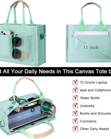 Canvas Tote Bag for Women Crossbody Work Purse with Pockets Top Handle Handbag Satchel Bags for Travel Nurse Teacher