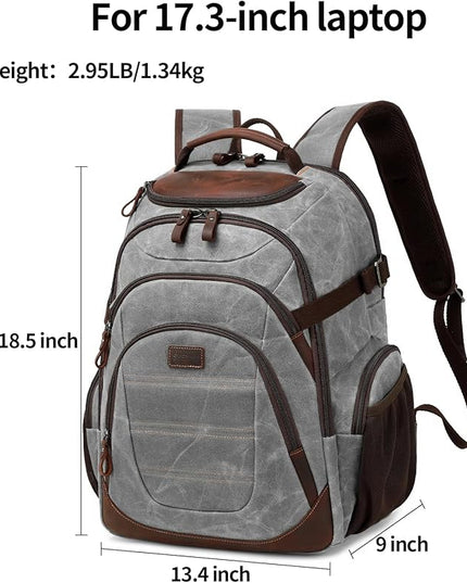 Travel Laptop Backpack 17.3 inch XL Computer Backpack for Men Waxed Canvas College Daypack Business Backpack Gray