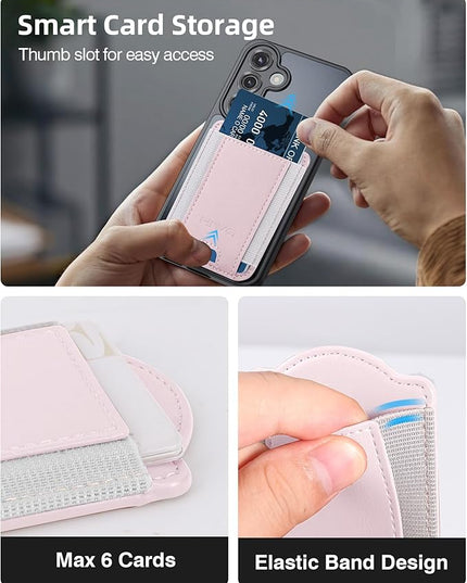 HiWe for MagSafe Wallet for Galaxy S25/S24 Series with Magnetic Case and iPhone 17/16/15/14/13/12 Series, No Case, 6 Cards Holder, RFID Leather Slim, Pink