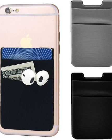 2Pack Adhesive Phone Pocket,Cell Phone Stick On Card Wallet Sleeve,Credit Cards/ID Card Holder Sticker for Back of iPhone,Android and All Smartphones-Black&Grey