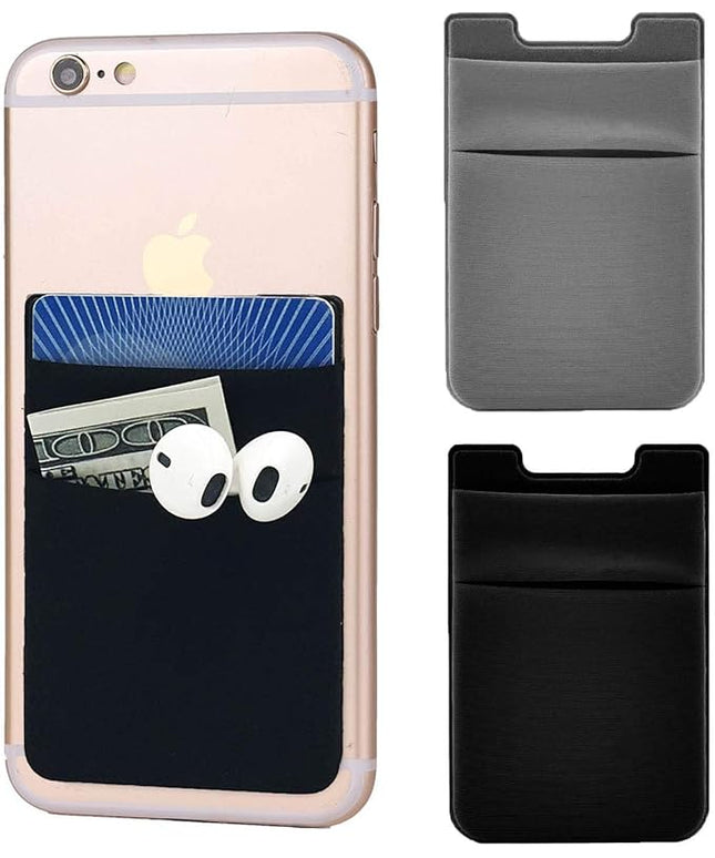 2Pack Adhesive Phone Pocket,Cell Phone Stick On Card Wallet Sleeve,Credit Cards/ID Card Holder Sticker for Back of iPhone,Android and All Smartphones-Black&Grey