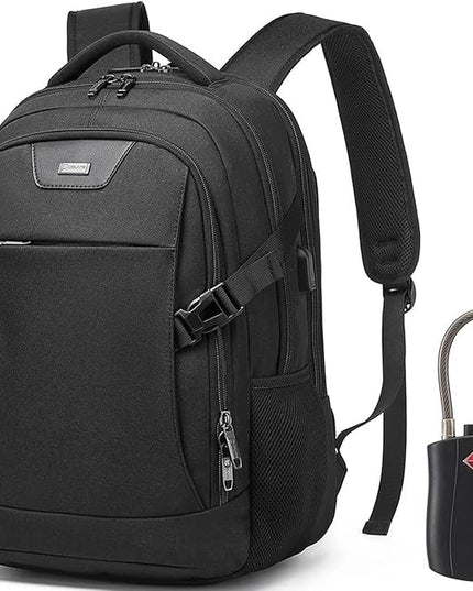 DUSLANG Anti-Theft Laptop Backpack, Black, 15.6-14-13 Inch Laptop Sleeve, USB Charging Port and Black TSA Lock