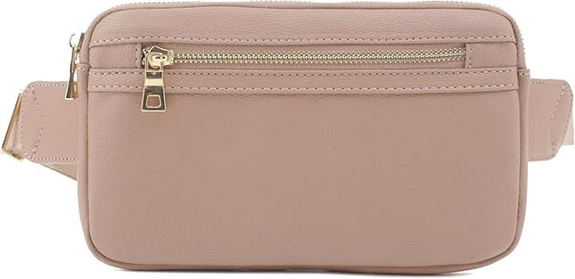 LOVESOME Vegan Leather Waist Bag Fanny Pack Crossbody Bag with Adjustable Strap for Women (Taupe)