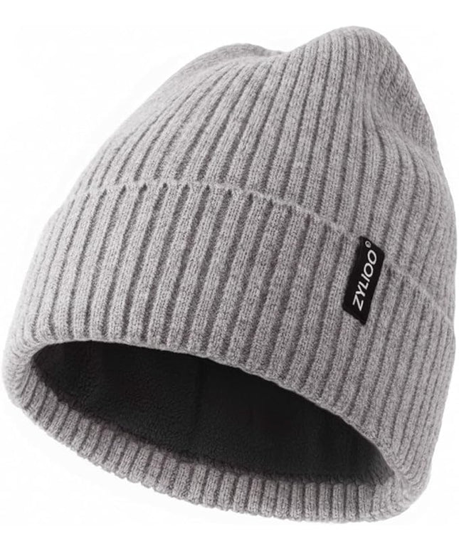 Zylioo Plus Size Fleece Lined Beanie Hat,2XL/XL/L/M/S Thermal Knitted Hat,Winter Warm Lined Snow Hats for Women Men