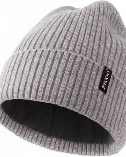Zylioo Plus Size Fleece Lined Beanie Hat,2XL/XL/L/M/S Thermal Knitted Hat,Winter Warm Lined Snow Hats for Women Men