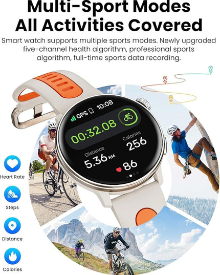 Smart Watch GPS, 1.43" AMOLED Screen Smart Watch for Men/Women Fitness Tracker, Military Smartwatches Compass，Compatible with Android & iOS (Bluetooth Call Answer/Dial), Multiple Sports Modes(Orange）