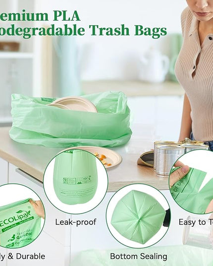 ECOLipak 13 Gallon Compostable Trash Garbage Bags, 50 Count (1 Roll) Biodegradable Heavy Duty Bathroom Kitchen Trash Bags for Home/Office, US BPI ASTM D6400 and OK Compost Home Certified