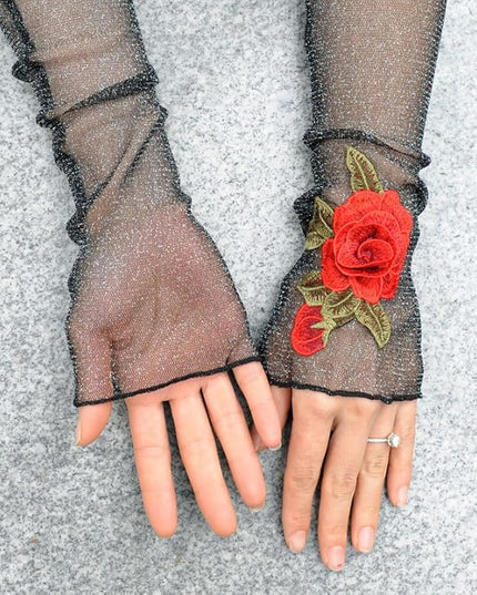 Specell Embroidered Flowers Lace Fingerless Gloves - for Bridal Wedding Cocktail Tea Party Evening Prom Costumes Cosplay