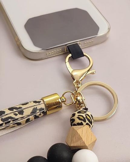 Phone Lanyard Silicone Beaded Phone Wrist Strap Cute Elastic Cell Phone Wristlet Chain Bracelet with 2 Tether Tab