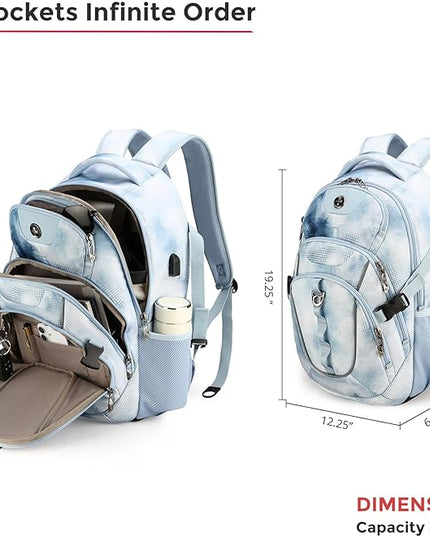 Swissdigital Laptop Backpack with USB Charging Port, Travel Backpack Fits 15.6 inches Computer, 31L Backpack for Men, Polka Blue | SD803-105