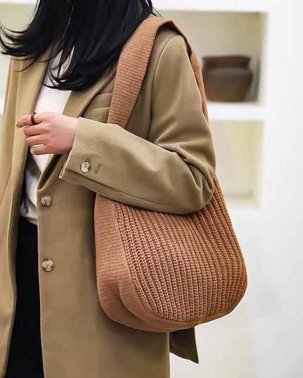 ENBEI Women's Crochet Tote Bag Knit Shoulder bag,Aesthetic Bag,Cute Eco-Friendly Tote for Travel,Daily Use,Gift Box Packaging