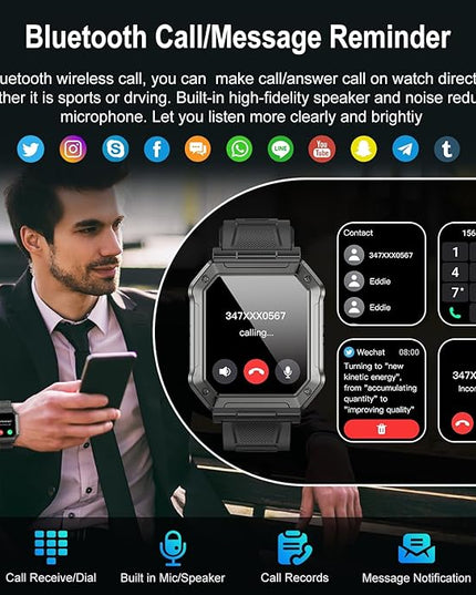 Smart Watch for Men Fitness Tracker: Military Digital Mens Watches Bluetooth Make Answer Call Running Waterproof Smartwatch Android Phones iPhone Samsung Compatible Heart Rate Monitor Step Pedometer