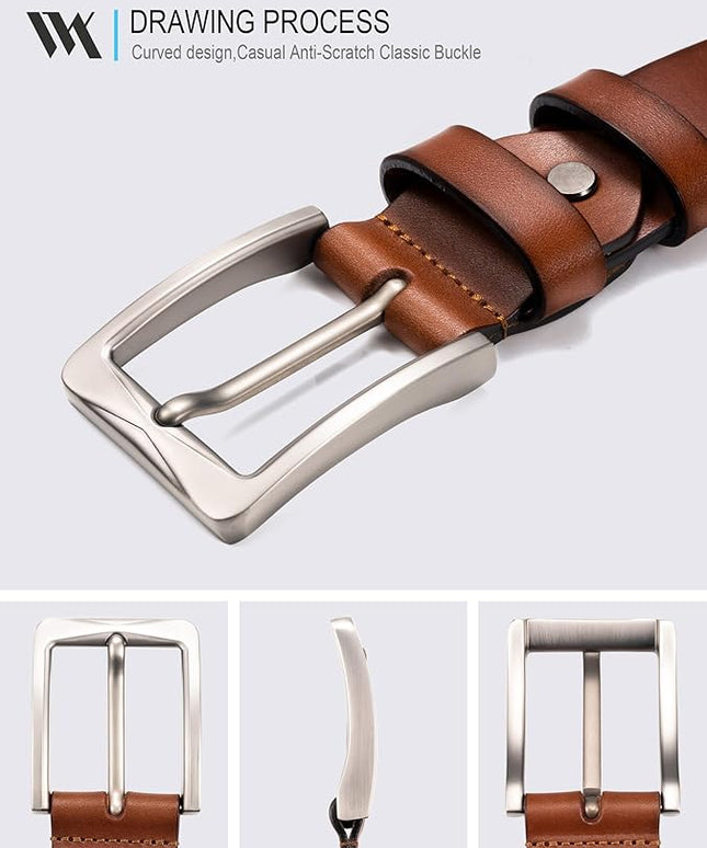 WOLFANT 1.5" Full Grain Leather Belt for Men in Gift Box,100% Italian Real Solid Leather
