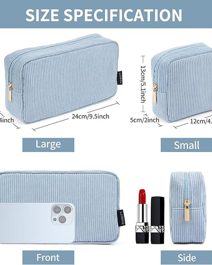 MAGEFY Small Makeup Bag for Purse Mini Cosmetics Bag Corduroy Cute Cosmetic Pouch for Women with Slip-in Pockets