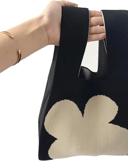 Women's Wrist Knot Tote Bag Small Crochet Wristlet Handbag Aesthetic Cute Knit Purse (Very Small Size)