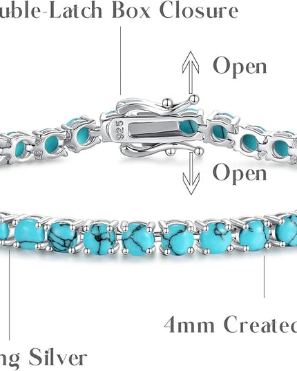 FANCIME Birthstone Bracelet Sterling Silver Gemstone Tennis Bracelets Fine Jewelry Wedding Bridal Prom Birthday Gift for Women Her, Length 7.2 Inch Width 4mm