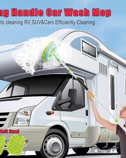 62'' Car Wash Brush with Long Handle, Car Wash Kit with Tire Brush, Tower, Window Squeegee, Chenille Microfiber,Car Detailing Brushes, Car Cleaning Brush Kit Supplies for Car, Truck, SUV, RV