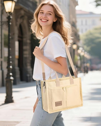 Canvas Tote Bag for Women Crossbody Work Purse with Pockets Top Handle Handbag Satchel Bags for Travel Nurse Teacher
