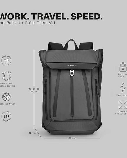 The Frenchie Co. - Work/Travel Speed Backpack - Expandable 23 to 30 liters - Anti-theft magnetic closure - Ballistic nylon with padded laptop compartment and minimalist professional design