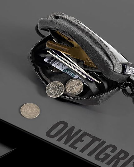 ONETIGRIS Front Pocket Wallet with Zippers Tactical Small Coin Purse Nylon Minimalist Wallet for Men Women