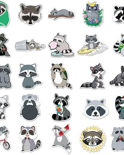 Cute Raccoon Vinyl Stickers, 50 PCS Waterproof Animal Decals for Laptops, Scrapbooking, Notebooks, Water Bottles, Suitcases, Phones & DIY Decor