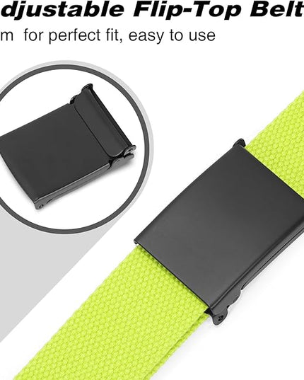 WHIPPY Canvas Web Belt Flip-Top Solid Black Military Buckle Fully Adjustable Mens Webbing Belts Cut To Fit