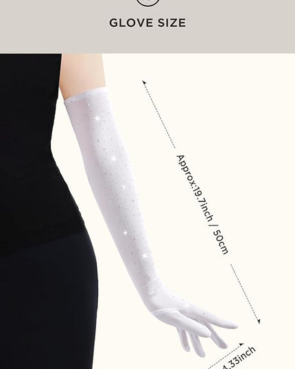 BABEYOND Mesh Gloves for Women - Long Rhinestone Tulle Sheer Sparkly Elbow Length Stretchy Accessory for Opera Party