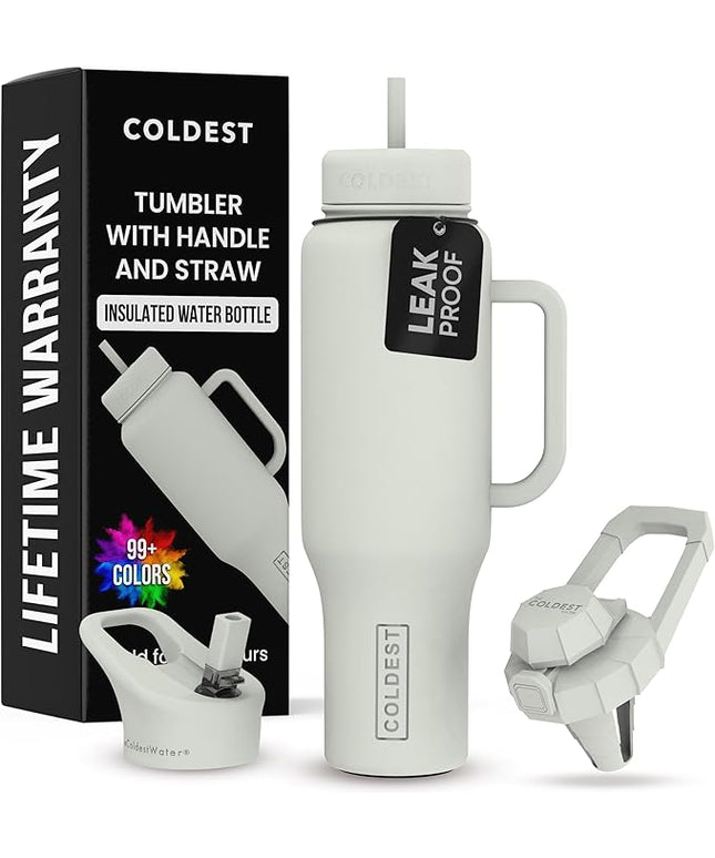 Coldest Tumbler with Handle and Straw - 100% Leak Proof Insulated Tumbler with Lid and Straw (3 Lids) - Stainless Steel Tumblers for Women & Men - Cup Holder Friendly Base, 46 oz (Margarita)