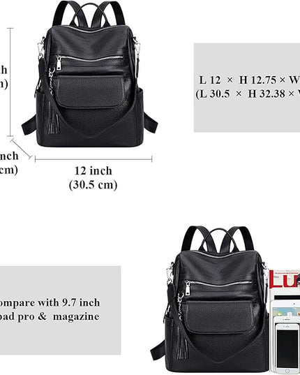 ALTOSY Genuine Leather Backpack Purse for Women Large Convertible Shoulder bag Ladies Crossdody Bag with Tassel
