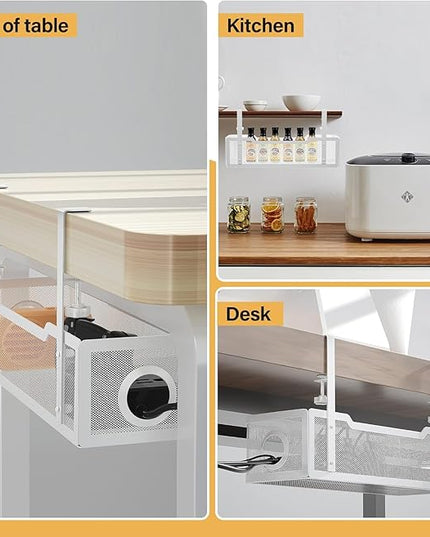 4 Pack Under Desk Cable Management Box White, Cinati 53.6" Wire Organizers No Drill, Cord Organization Tray with Clamp for Office, Home - No Damage to Desk
