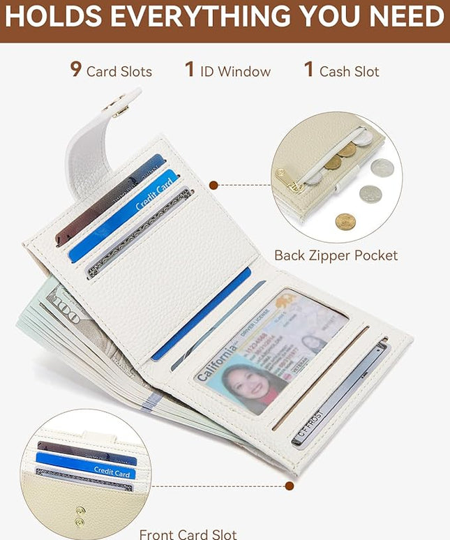 BOSTANTEN Slim Wallet for Women Small RFID Blocking Credit Card Holder Leather Bifold Wallets with Zipper Coin Pocket Khaki＆Beige
