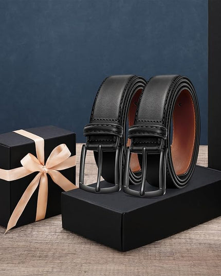 Men's Belt 2Pack Genuine Leather Belt for Men Dress Casual Golf Jeans Pants 1 3/8"