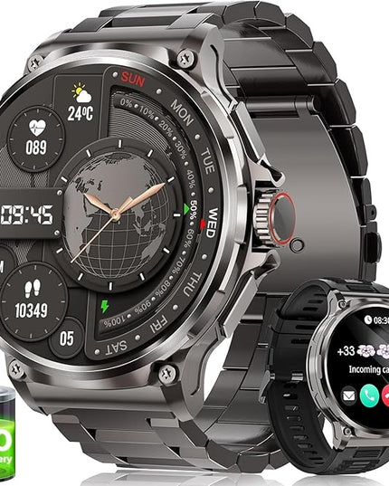 SUNKTA Military Smart Watch for Men,1.85" HD/800mAh Battery Smart Watches for Android iOS (Bluetooth Call Answer/Calls) Fitness Tracker with Heart Rate/Sleep Tracking/Blood Oxygen Black