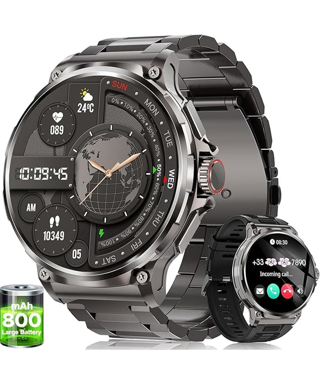 SUNKTA Military Smart Watch for Men,1.85" HD/800mAh Battery Smart Watches for Android iOS (Bluetooth Call Answer/Calls) Fitness Tracker with Heart Rate/Sleep Tracking/Blood Oxygen Black