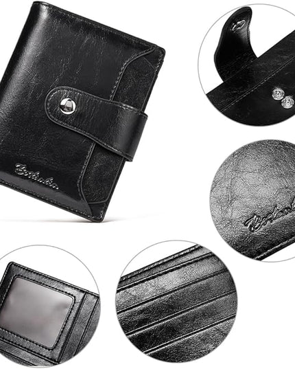 BOSTANTEN Women Leather Wallet RFID Blocking Small Bifold Zipper Pocket Wallet Card Case Purse with ID Window