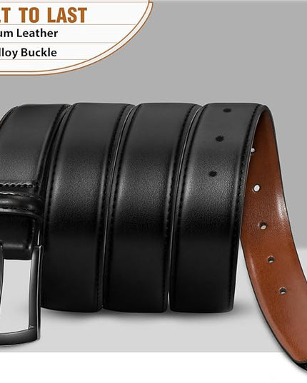 Men's Belt 2Pack Genuine Leather Belt for Men Dress Casual Golf Jeans Pants 1 3/8"