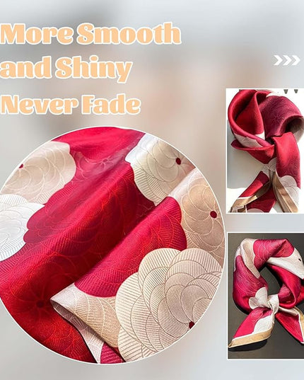 kcctoo 27.5" Mulberry Silk Feeling Head Scarf Women's Fashion Square Neck Satin Scarfs for Bag Hair Scarves Gift