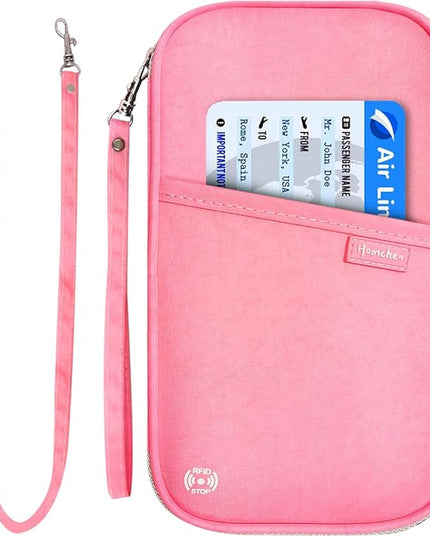 RFID Family Passport Wallet Holder Waterproof, Travel Document Organizer Credit Card Clutch Bag for Men Women