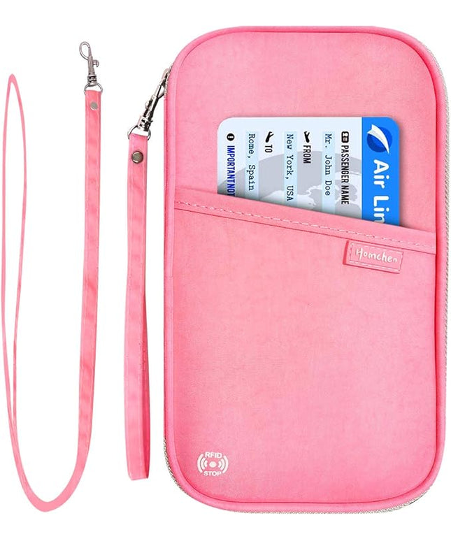 RFID Family Passport Wallet Holder Waterproof, Travel Document Organizer Credit Card Clutch Bag for Men Women