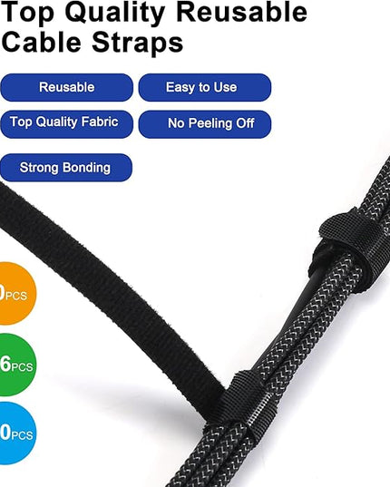 Reusable Cable Ties, 126 PCS 6 Inches Adjustable Cord Straps Wire Organizer Cord Wrap and Hook Loop Cable Management