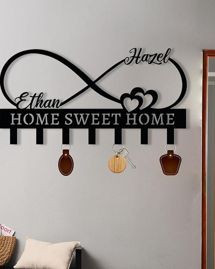 Personalized Metal Couple's Name Key Holder, Custom Infinity Key Hook,Metal Wall Mount Custom Name Hooks, Name Letter Wall Decoration Key Hooks, Key Hanger Decor, Key Organizer for Room, Wedding Gift