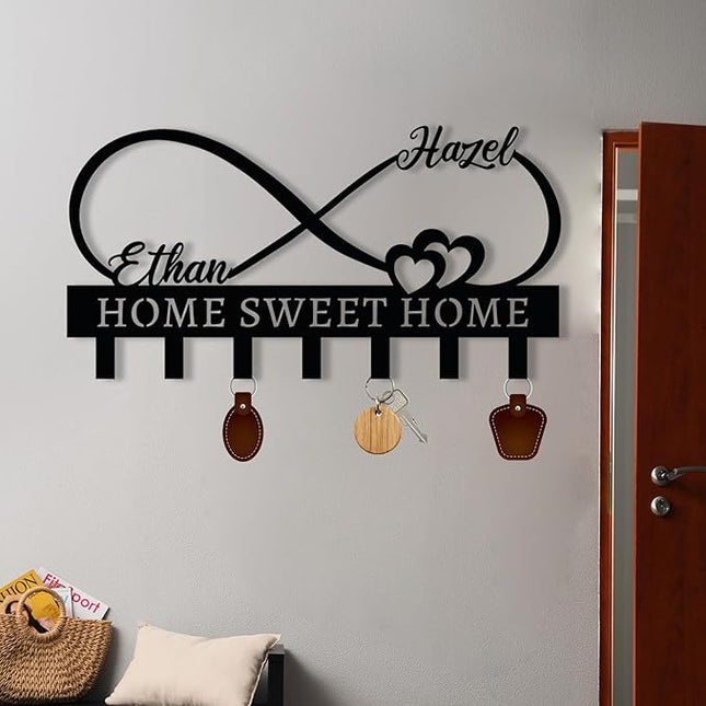 Personalized Metal Couple's Name Key Holder, Custom Infinity Key Hook,Metal Wall Mount Custom Name Hooks, Name Letter Wall Decoration Key Hooks, Key Hanger Decor, Key Organizer for Room, Wedding Gift