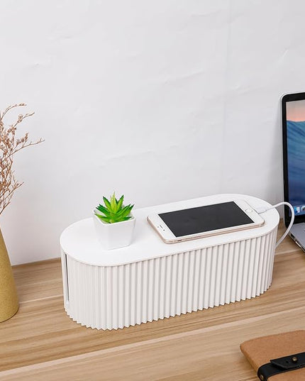 FABROK 2 Pack Cable Management Box, Cord Organizer Box with 20 Cable Ties, Power Strip Storage to Hide Charger Adapter Power Cord Charging Station White (Small+Large)