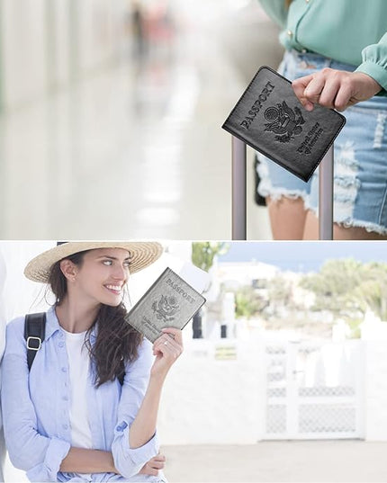 Eoehro Passport Holder for Travel Essentials-2Pack, Passport Wallet Cover Case for Travel Must Haves Accessories,Passport Book Holders for Women and Men