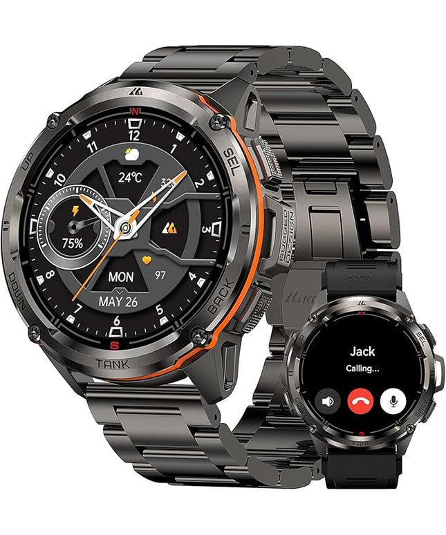 AMAZTIM GPS Smart Watch for Men, 6 Satellite Positioning, Compass, Stainless Steel Body, 50M Waterproof, 470mAh Extra-Large Battery, Answer/Make Call, 1.43" AMOLED Screen, Compatible for Android iOS