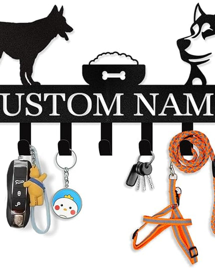 Personalized Dog Leash Holder for Wall - Custom Dog Leash Holder for Wall with Pet's Name, Metal Dog Stuff Storage Organizer, Dog Leash Hangers for Wall, Dog Decor Gifts for Entryway, Farmhouse