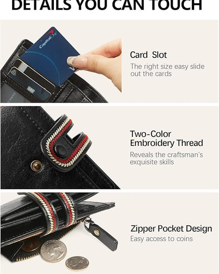 TFKGS Small Wallet for Women Vegan Leather RFID Blocking Bifold Compact Credit Card Holder with Zipper Coin Pocket Black