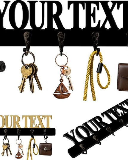HSAEANZL Personalization Custom Text Wooden Wall Key Holder with Hooks,8-16 Inch,Housewarming Gift'S for New House Owners,Key Holder for Wall Decorative